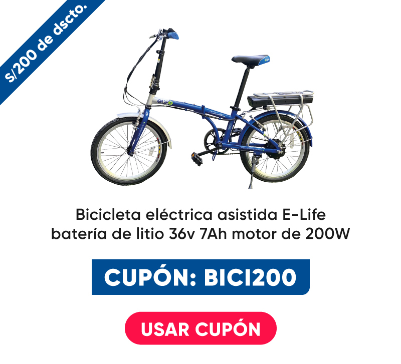 Bicicleta eléctrica asistida e-Life Batería de litio 36 v 7Ah motor de 200W pedaleo