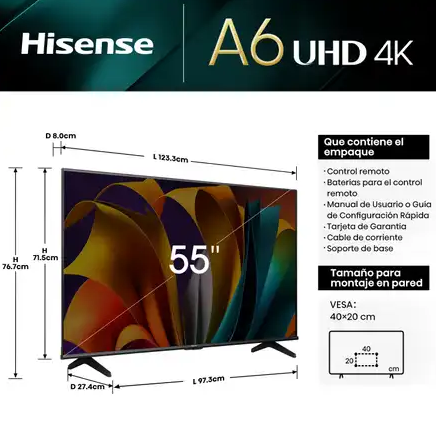 Televisor HISENSE 55"UHD 4K Smart 55A6N  Vidaa
