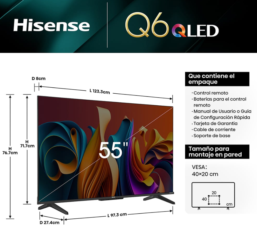 TV HISENSE 55" SMART QLED 55Q6N GOOGLE TV