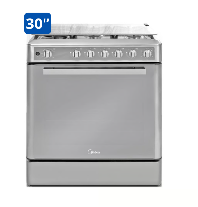 COCINA MIDEA 30" 5 HORNILLAS VENUS  Puerta Silver cubierta inox c/grill CON instalación - MID30VENUSPC 