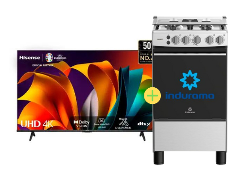 COCINA INDURAMA 20" 4 HORNILLAS CASSAT CON CONEXIÓN + Televisor HISENSE 50" Smart  50A6N 4K UHD Vidaa - C0222