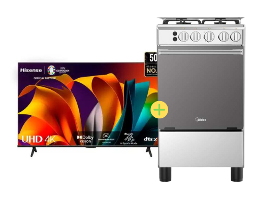 COCINA MIDEA 20" MGS20 4 HORNILLAS HIERRO  + CONEXIÓN + Televisor HISENSE 50" Smart  50A6N 4K UHD Vidaa - C0398