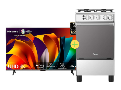 COCINA MIDEA 20" MGS20 4 HORNILLAS HIERRO  + CONEXIÓN + Televisor HISENSE 55" Smart 55A6N 4K UHD Vidaa - C0400