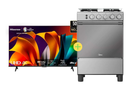 COCINA MIDEA 24" MGS24 4 HORNILLAS HIERRO  CON CONEXIÓN + Televisor HISENSE 50" Smart  50A6N 4K UHD Vidaa - C0418