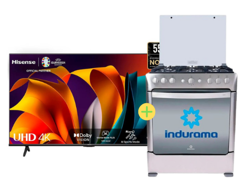 COCINA INDURAMA 30" 6 HORNILLAS PARMA CON CONEXIÓN + Televisor HISENSE 55" Smart 55A6N 4K UHD Vidaa - C0335