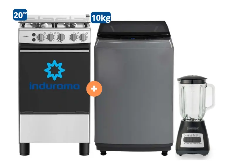 COCINA INDURAMA 20" 4 HORNILLAS CASSAT + LAVADORA MIDEA 10Kg SILVER MA200W + LICUADORA WHITELINE 1.5 LTS NEGRA - 4507077-2