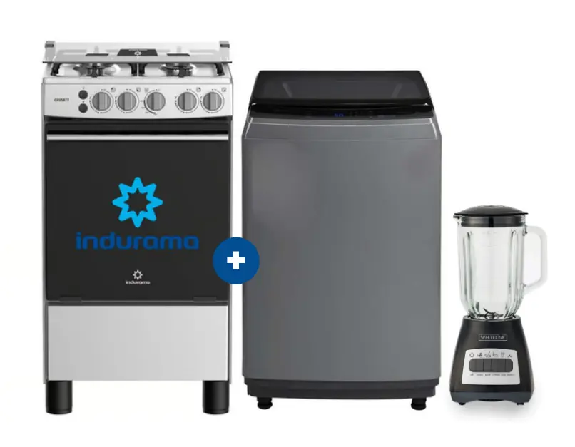 COCINA INDURAMA 20" 4 HORNILLAS CASSAT CON CONEXIÓN + LAVADORA MIDEA 10KG SILVER MA200W +  LICUADORA WHITELINE 1.5 LTS 400W VASO VIDRIO - 4507177-1