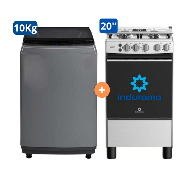COCINA INDURAMA 20" 4 HORNILLAS CASSAT CON CONEXIÓN + LAVADORA MIDEA 10KG SILVER MA200W - 4507177-1
