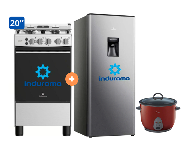 COCINA INDURAMA 20" 4 HORNILLAS CASSAT CON CONEXIÓN + REFRIGERADORA INDURAMA RI-289 176 LTS + OLLA ARROCERA OSTER 1.8 LTS - 4507077-3