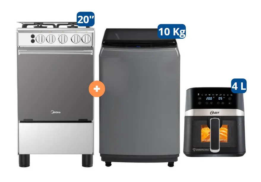 COCINA MIDEA 20" MGS20 4 HORNILLAS HIERRO CON CONEXIÓN + LAVADORA MIDEA 10KG SILVER MA200W + FREIDORA DE AIRE OSTER 4 LTS DIGITAL CON LUZ - 4507097- 14