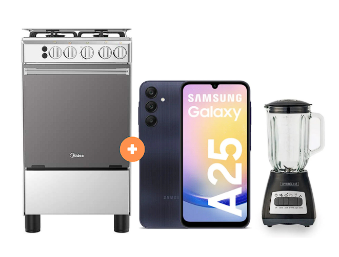 COCINA MIDEA 20" MGS20 4 HORNILLAS HIERRO CON CONEXIÓN + Celular Samsung Galaxy A25 Negro de 256 GB 8 GB RAM +  LICUADORA WHITELINE 1.5 LTS 400W VASO VIDRIO - 4507097-6