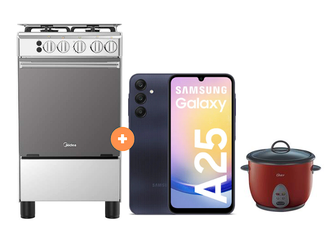 COCINA MIDEA 20" MGS20 4 HORNILLAS HIERRO CON CONEXIÓN + Celular Samsung Galaxy A25 Negro de 256 GB 8 GB RAM +  OLLA ARROCERA OSTER 1.8 LTS - 4507097-5