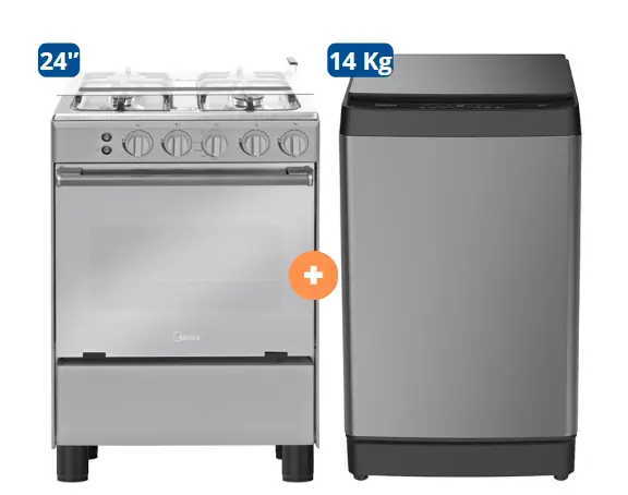COCINA MIDEA 24" MGS24 4 HORNILLAS HIERRO CON CONEXIÓN + LAVADORA HISENSE CARGA SUPERIOR 14KG WT3K1423UT Gris medio - 4507184-3