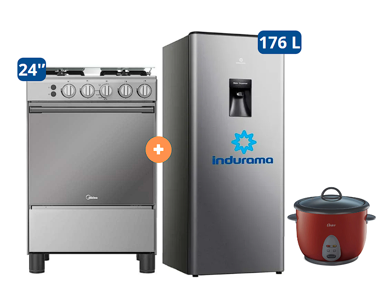 COCINA MIDEA 24" MGS24 4 HORNILLAS HIERRO CON CONEXIÓN + REFRIGERADORA INDURAMA RI-289 176 LTS + OLLA ARROCERA OSTER 1.8 LTS - 4507184-3