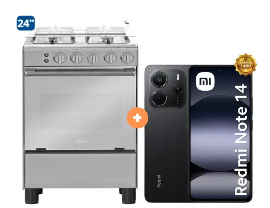 COCINA MIDEA 24" MGS24 4 HORNILLAS HIERRO CON CONEXIÓN + CELULAR REDMI NOTE 14 NEGRO 8GB RAM 256GB - 4507184-9