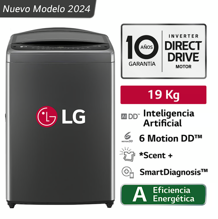 LAVADORA LG 19 KG WT19BV6T Mod 2024 Carga superior Smart Inverter  Middle Black 