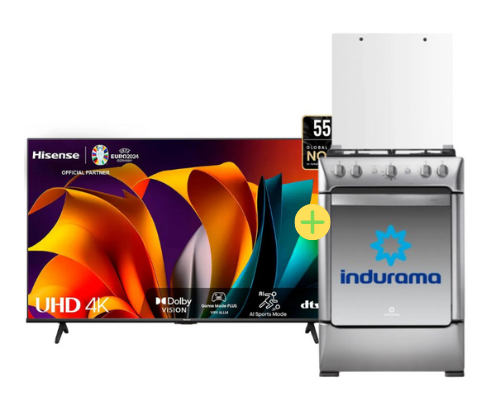COCINA INDURAMA 24" 4 HORNILLAS GRANADA CON CONEXIÓN + Televisor HISENSE 55" Smart 55A6N 4K UHD Vidaa  - C0307 