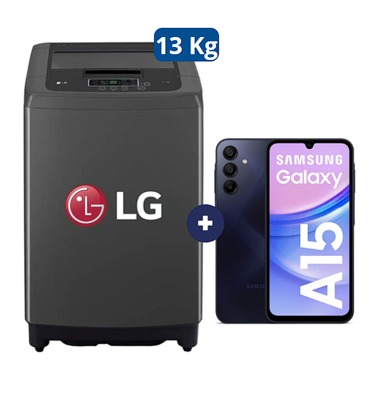 LAVADORA 13 KG Carga superior Smart Inverter Middle Black WT13BPBK Mod 2024 + Celular Samsung Galaxy A15 6.5"  8GB RAM 256GB Negro - C0579
