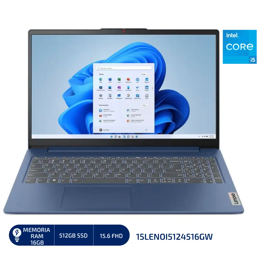 LAPTOP LENOVO IDEAPAD SLIM 15.6" Intel Core i5 1245OH 16GB RAM 512GB SSD Windows 11 Abyss Blue - 15LENOI5124516GW 