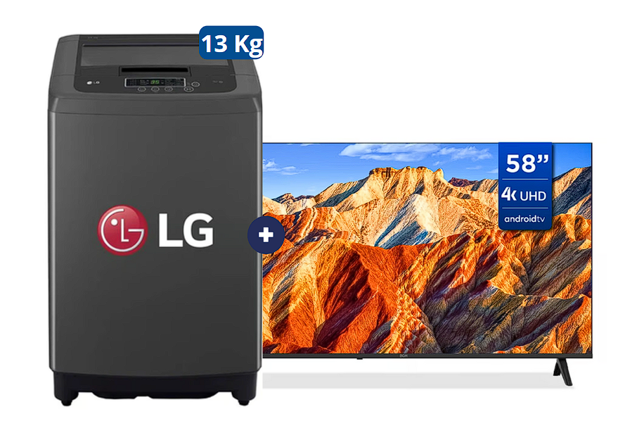 Televisor BGH Smart TV 58" ANDROID TV 4k ULTRAHD B5824UK6AIP + LAVADORA LG 13 KG Smart Inverter Middle Black WT13BPBK Mod 2024 - C0650