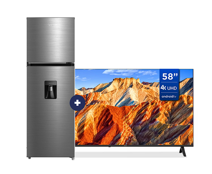 Televisor BGH Smart TV 58" ANDROID TV 4k ULTRAHD B5824UK6AIP + Refrigeradora MIDEA 263 Lts color Inox c/dispenser No frost MDRT38 - C0652