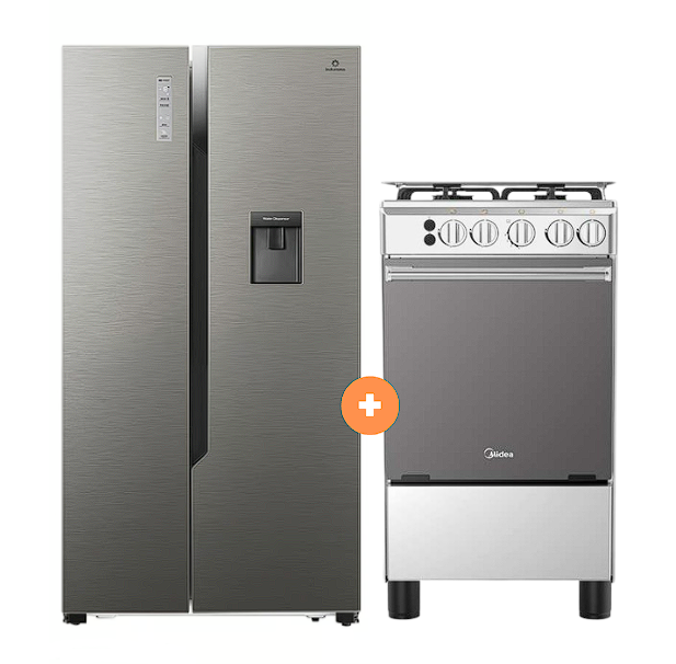 COCINA MIDEA 20" MGS20 4 HORNILLAS HIERRO Con Conexión + Refrigeradora Indurama 508L Side by Side Motorinverte RI-788Di Croma - 4507284 - 1