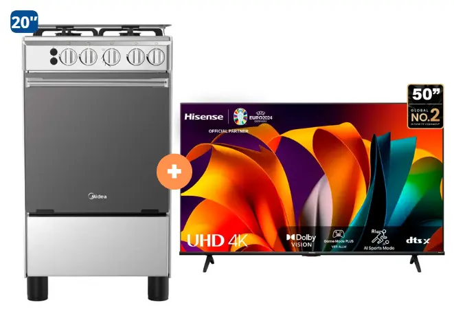 COCINA MIDEA 20" MGS20 4 HORNILLAS HIERRO CON CONEXIÓN + TELEVISOR HISENSE 50" SMART 4K UHD VIDAA,  50A6N - 4507097-2