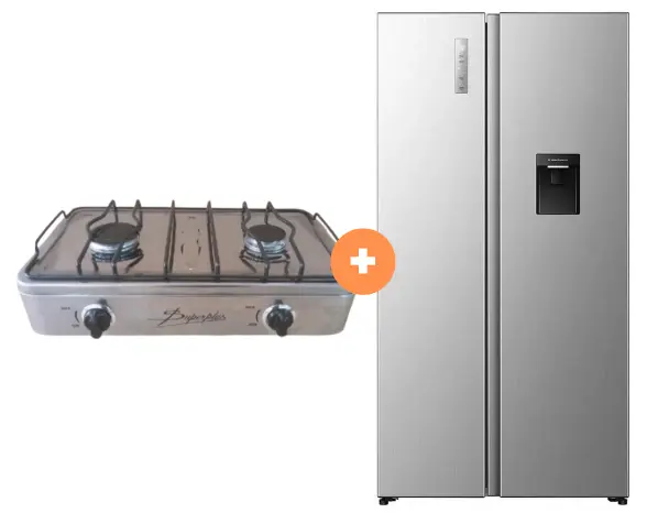 COCINA "SUPERIOR" DE MESA  2 HORNILLAS, ACERO BRILLANTE,POTENCIA 1.95KW x 2 CON CONEXIÓN + REFRIGERADORA INDURAMA  508 Lt SIDE BY SIDE Ri-788DI INVERTER CON DISPENSADOR Croma - 4507367-11