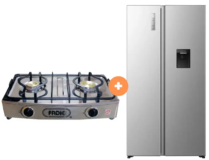 COCINA "SUPERIOR" DE MESA, ACERO BRILLANTE 2 HORNILLAS FADIC,POTENCIA 1.95KW x 2  CON CONEXIÓN + REFRIGERADORA INDURAMA  508 Lt SIDE BY SIDE Ri-788DI INVERTER CON DISPENSADOR Croma - 4507367-1