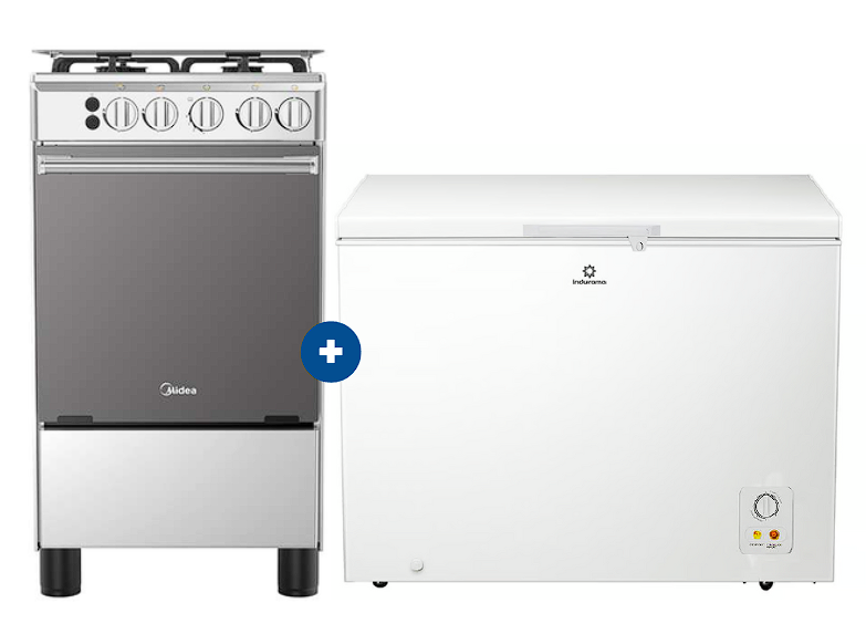 COCINA MIDEA 20" MGS20 4 HORNILLAS HIERRO + Congeladora Indurama 297Lts, CI-320BL Blanco - 4507098 - 8