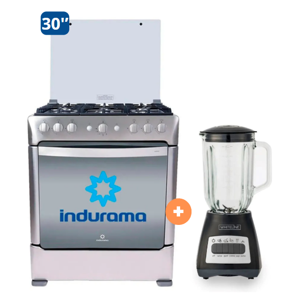 COCINA INDURAMA 30" 6 HORNILLAS PARMA CON INSTALACIÓN +Licuadora Whiteline 400W, vaso vidrio 1.5Lts - 4504516-2