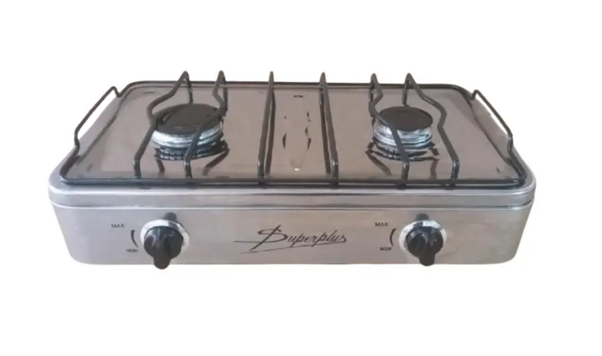 COCINA DE MESA "SUPERIOR" 2 HORNILLAS, ACERO BRILLANTE CON TAPA CON CONEXIÓN GRATIS 