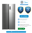Refrigeradora Midea Side By Side 511 L Color Inox - MDRS710FGR46PE
