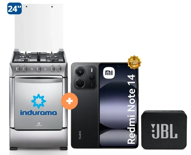 COCINA INDURAMA 24" 4 HORNILLAS GRANADA CON CONEXIÓN + CELULAR REDMI NOTE 14   6.67"  6GB RAM 256GB Negro + PARLANTE JBL GO BLUETOOTH NEGRO - 4506401- 3