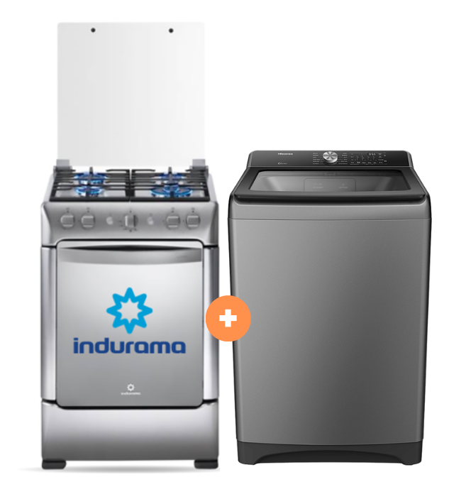 COCINA INDURAMA 24" 4 HORNILLAS GRANADA Con Conexión Gratis + Lavadora HISENSE Carga Superior 20KG WT3T2023UT Gris medio - 4506397
