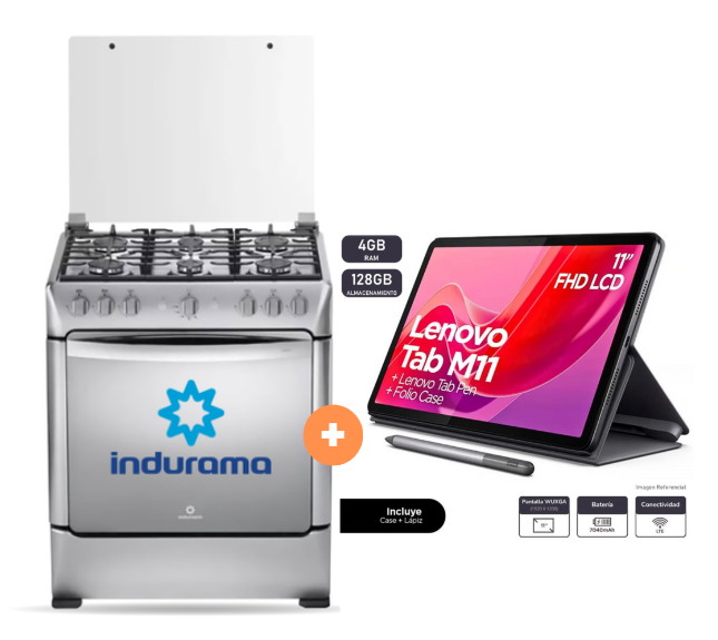COCINA INDURAMA 30" 6 HORNILLAS PARMA + CONEXIÓN + Tablet Lenovo TB330FU Tab M11 11" WUXGA (1920x1200) IPS 400nits,90HZ WIFI 4GB 128GB Lapiz y Funda - 4506414-3
