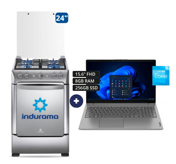 COCINA INDURAMA 24" 4 HORNILLAS GRANADA  con Instalación +  LAPTOP LENOVO V15 G4 IRU, 15.6"Intel® Core™ i3 1315U, 8GB, 256GB SSD, , WINDOWS 11, IRON GREY /WIFI6 - CO692