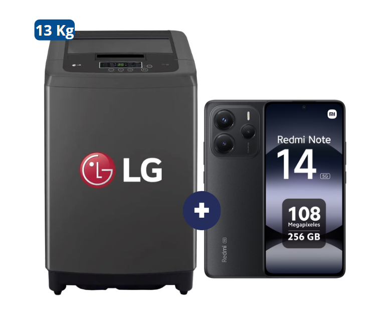 LAVADORA 13 KG Carga superior Smart Inverter Middle Black WT13BPBK Mod 2024 + Celular Redmi Note 14  6.67"  8GB RAM 256GB midnigth black (combo) - CO695