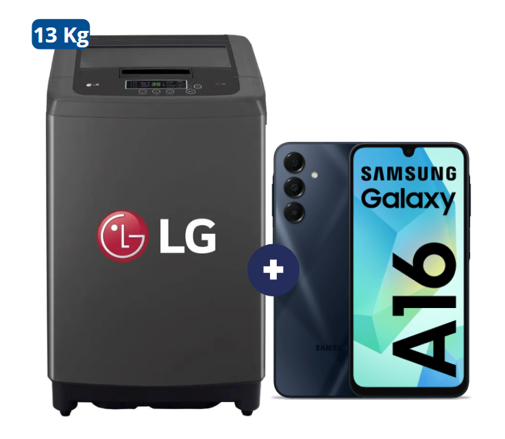 LAVADORA 13 KG Carga superior Smart Inverter Middle Black WT13BPBK Mod 2024 + Celular Samsung Galaxy A16 6.5"  4GB RAM 128GB Negro (combo) - CO696