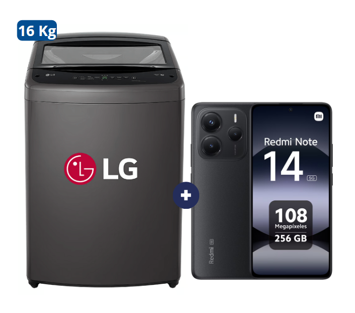 LAVADORA 16 KG Carga superior Smart Inverter Middle Black WT16BVTB Mod 2024 +Celular Redmi Note 14  6.67"  8GB RAM 256GB midnigth black (combo) - CO700