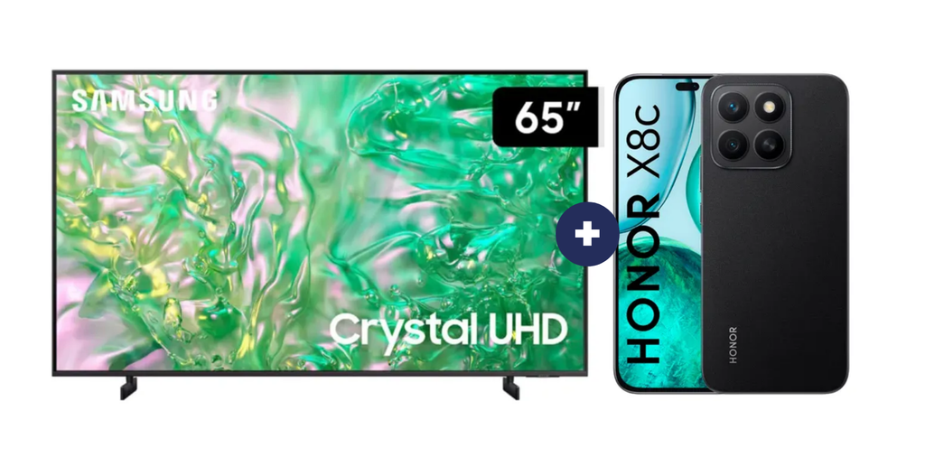 Televisor Samsung Led 65" Smart TV  65DU8000 + Celular Honor X8C 6.7" 256GB 8GB RAM color Midnight Black (COMBO) - CO709