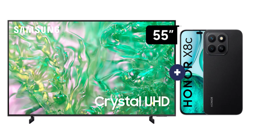 Televisor Samsung Led 55" Smart TV  55DU8000 + Celular Honor X8C 6.7" 256GB 8GB RAM color Midnight Black (COMBO) - CO714