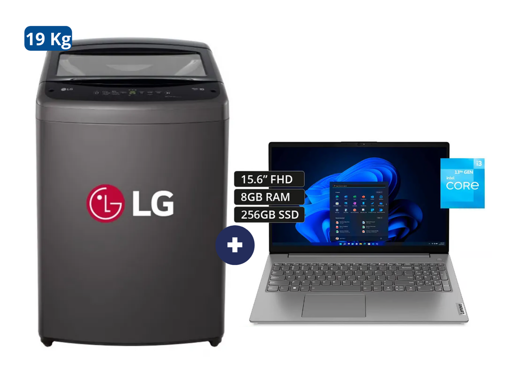 LAVADORA 19 KG Carga superior Smart Inverter Middle Black WT19BVTB Mod 2024 +  LAPTOP LENOVO V15 G4 IRU, 15.6"Intel® Core™ i3 1315U, 8GB, 256GB SSD, , WINDOWS 11, IRON GREY /WIFI6 - CO723