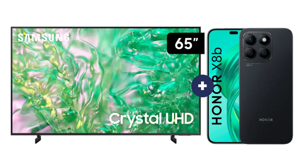 Televisor Samsung Led 65" Smart TV  65DU8000 + Celular Honor X8B 6.7" 256GB 8GB RAM color Midnight Black (COMBO) - CO731