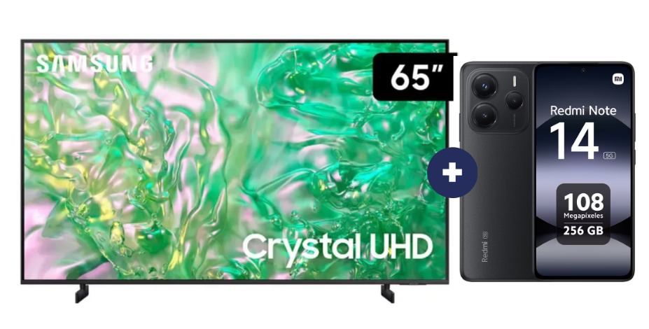 Televisor Samsung Led 65" Smart TV  65DU8000 + Celular Redmi Note 14  6.67"  8GB 256GB  black (COMBO) - CO732