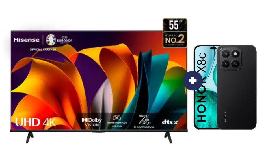 Televisor HISENSE Led 55" Smart TV 55A6N + Celular Honor X8C 6.7" 256GB 8GB RAM color Midnight Black (COMBO) - CO741