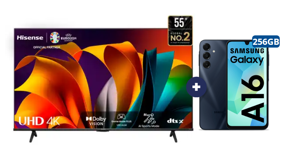 Televisor HISENSE Led 55" Smart TV 55A6N + Celular Samsung Galaxy A16 256GB 8GB RAM Negro (COMBO) - CO744