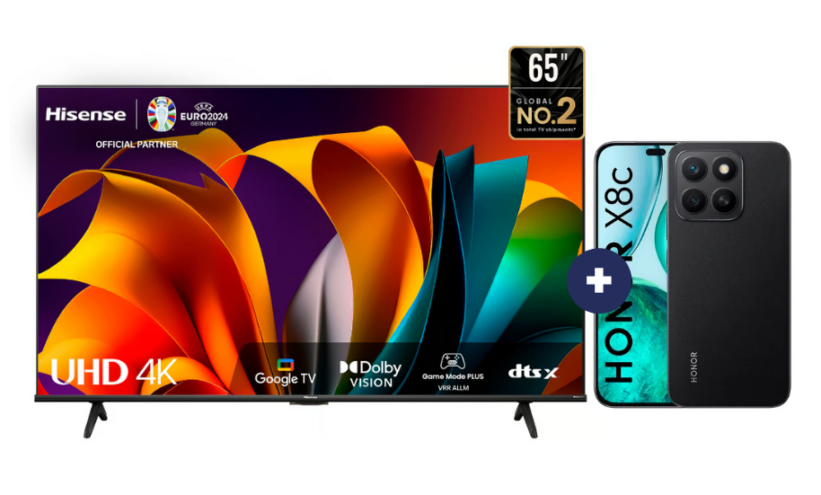 Televisor HISENSE Led 65" Smart TV 65A6N + Celular Honor X8C 6.7" 256GB 8GB RAM color Negro (COMBO) - CO746