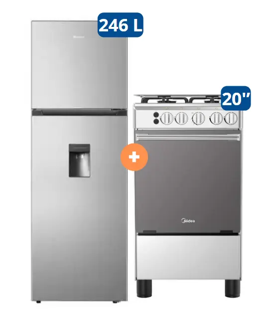 COCINA MIDEA 20" MGS20 4 HORNILLAS HIERRO CON CONEXIÓN + Refrigeradora HISENSE 246 Lts colorc/dispenser No frost  GRIS RT319WL6B - 4507097 - 8