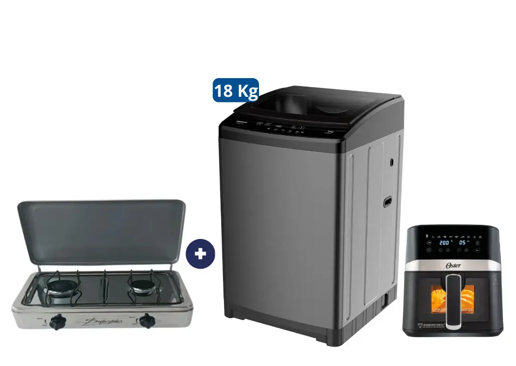 COCINA "SUPERIOR" DE MESA  2 HORNILLAS, ACERO BRILLANTE,POTENCIA 1.95KW x 2 CON CONEXIÓN + LAVADORA HISENSE CARGA SUPERIOR 18KG WT3W1823UT Gris medio + FREIDORA  DE AIRE DIGITAL OSTER 4 LTS CON LUZ Y VENTANA - 4507366 - 11